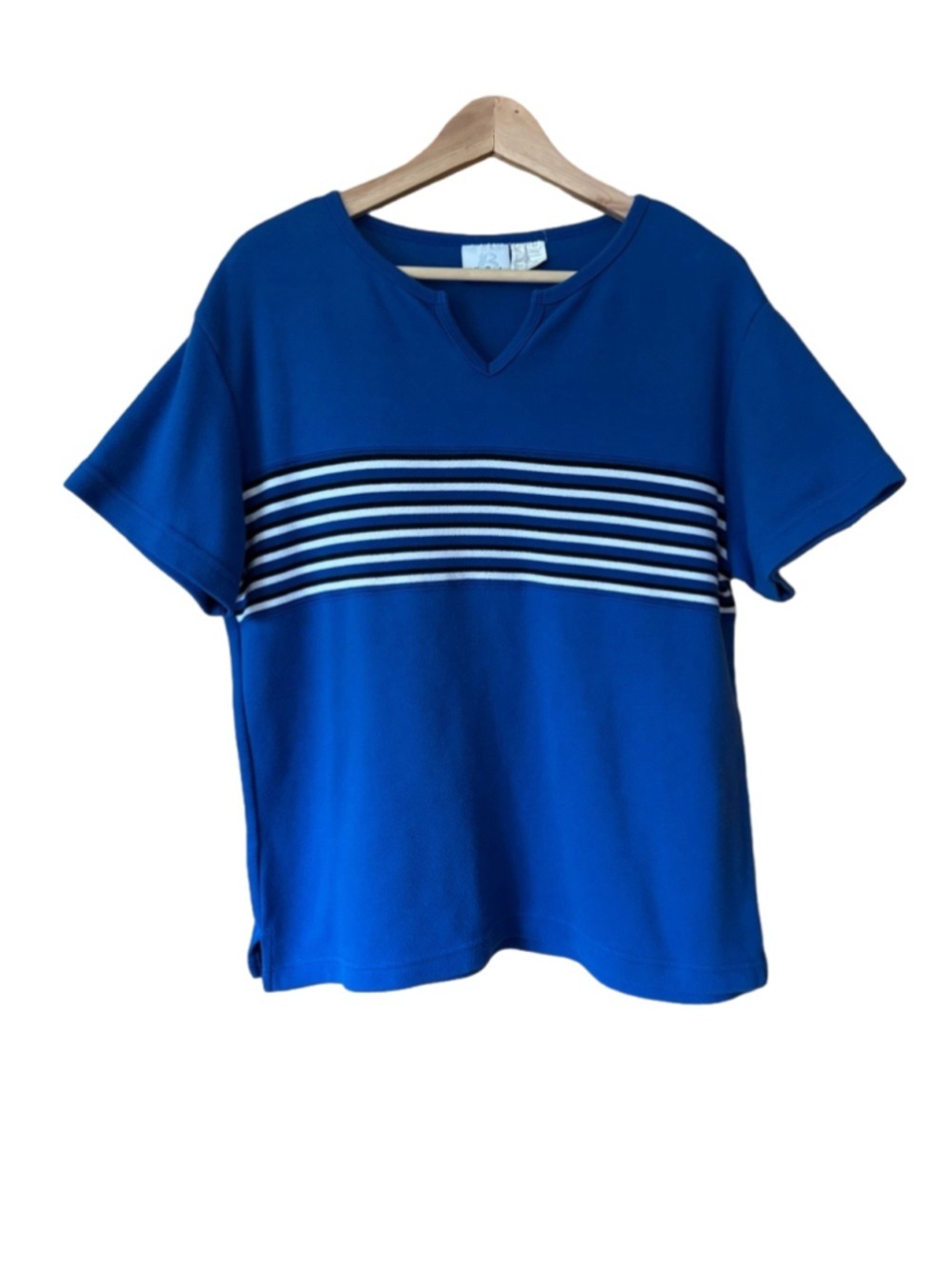 Vintage Bobbie Brooks striped panel notched v-neck top size XL